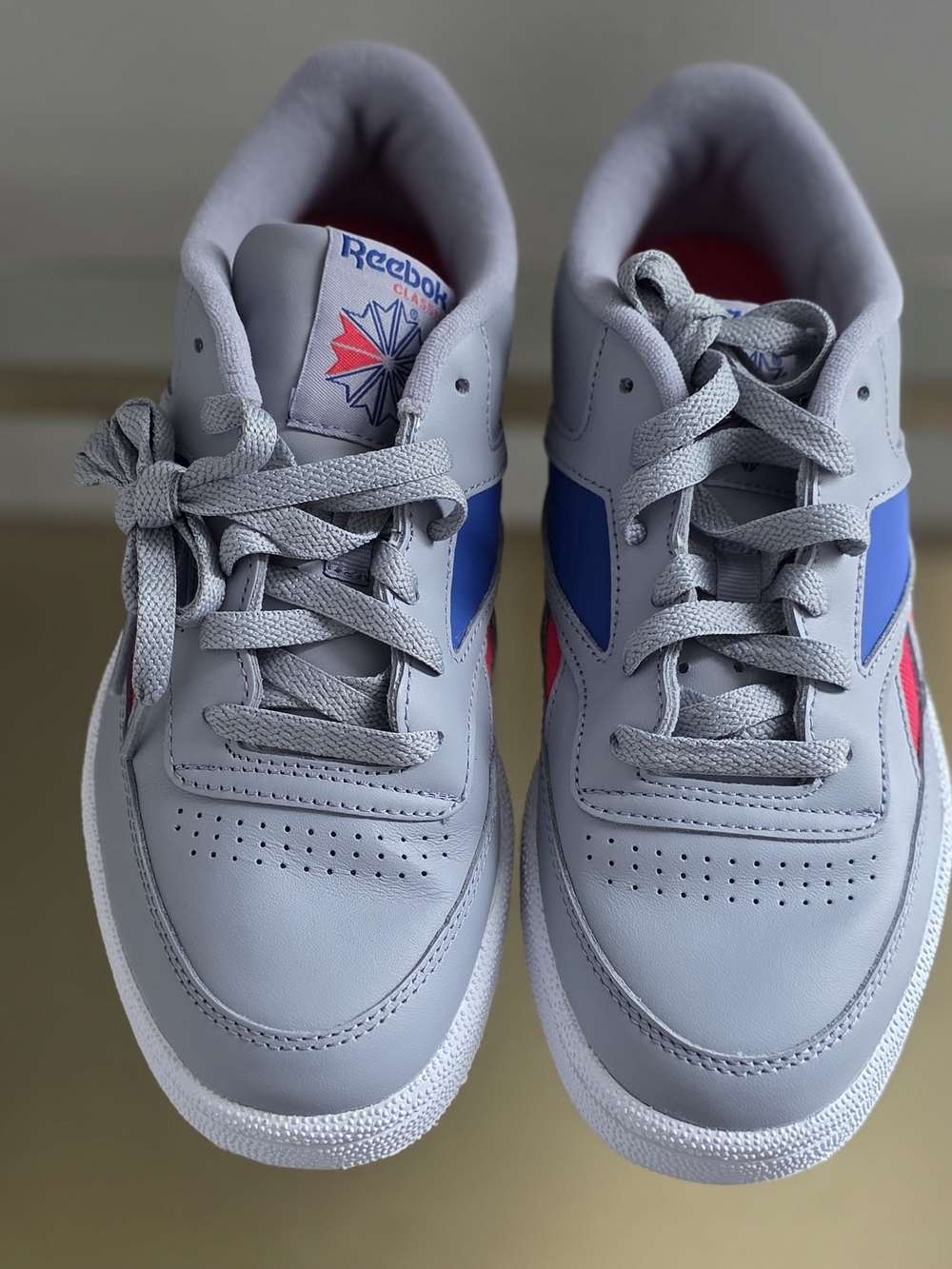 Reebok Kids' Classic Grey Sneakers with Blue & Pink Accents